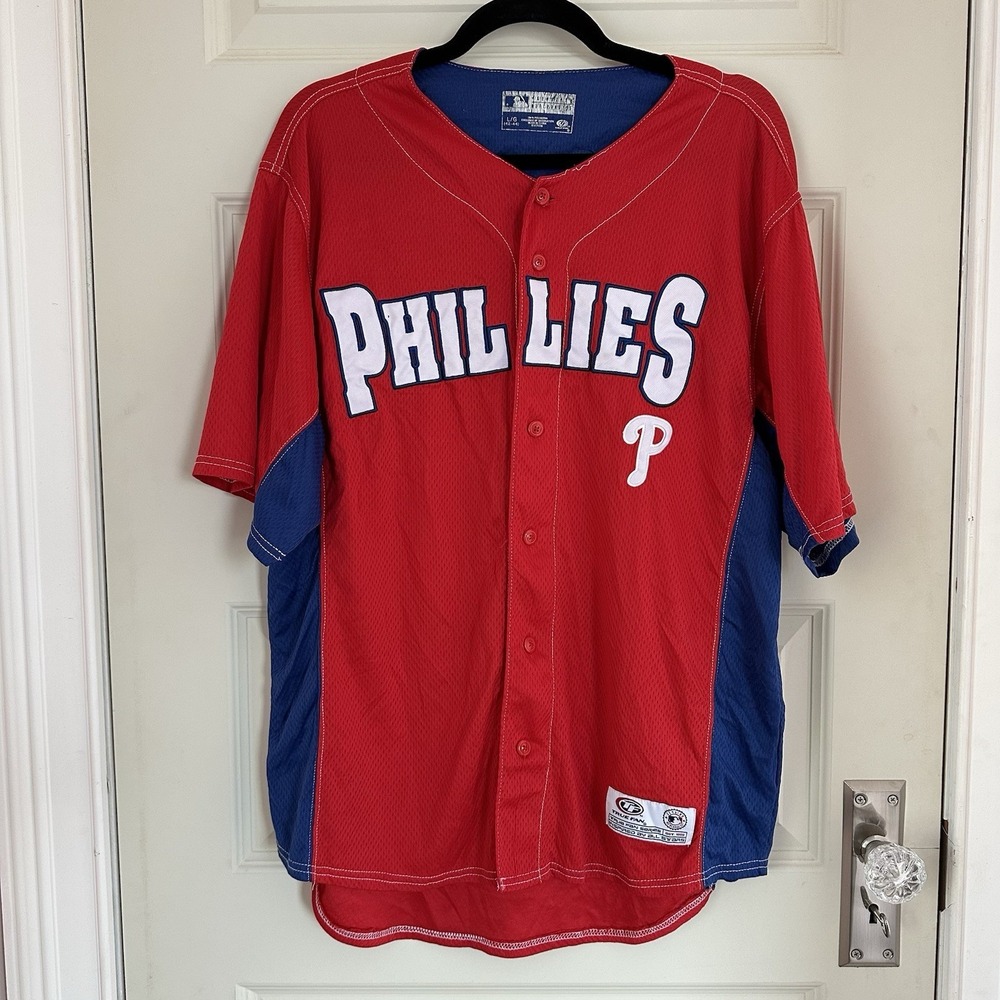 Philadelphia‎ Phillies True Fan MLB Jersey Red Logo Baseball Stretchy Large